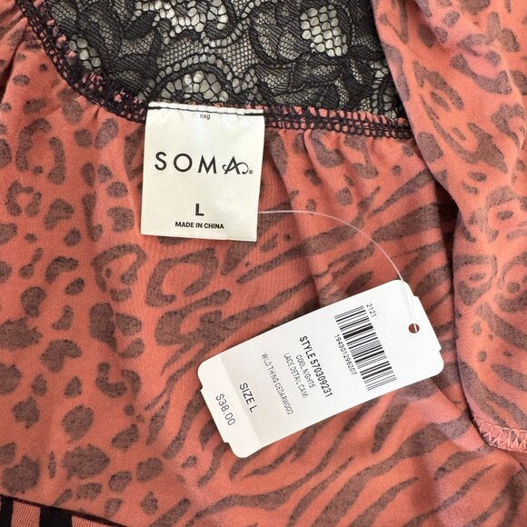 SOMA Pink & Black Animal Print Lace Cami – Size L - Picture 3 of 5